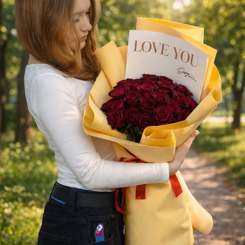 Букет-гигант из 25 красных роз (Размер S)