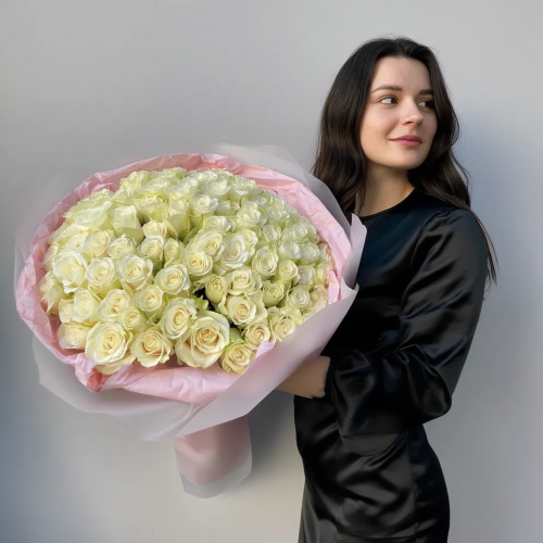 Букет из 101 белой розы Кения (размер L)