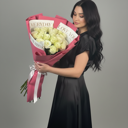 Букет-гигант из белых роз (Размер L)