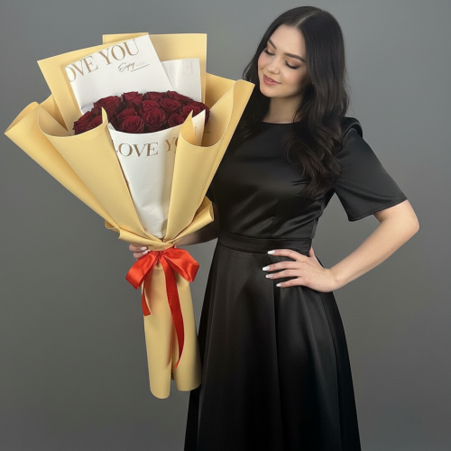 Букет-гигант из бордовых роз (Размер М)