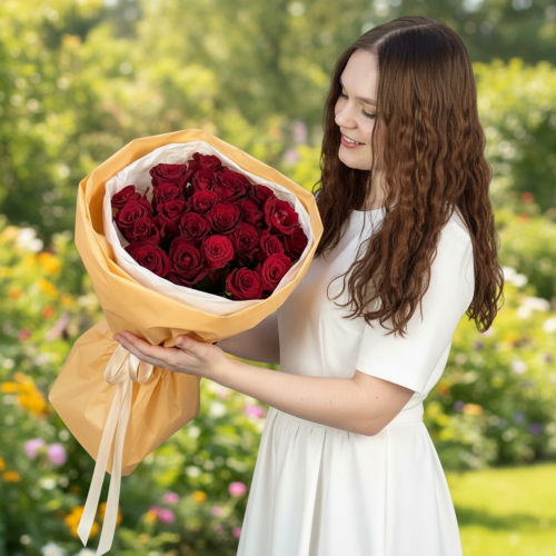 Букет из 25 красных роз  (Размер S)