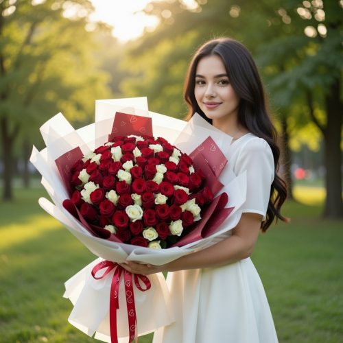 Букет-гигант из 101 красно-белой розы (размер L)