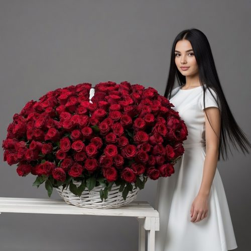 Шикарная корзина из 301 бордовой розы