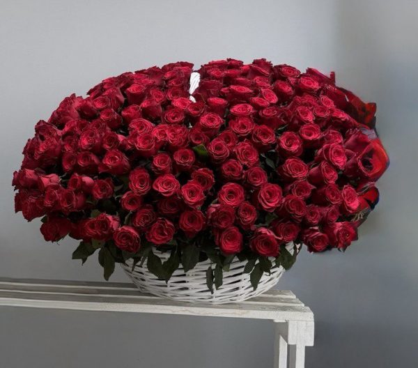 Шикарная корзина из 301 кенийской розы