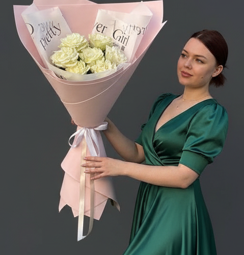 Букет-гигант из белых французских роз