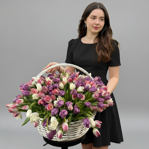 Корзина тюльпанов "Восторг" (предзаказ)