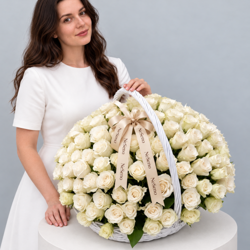 Корзина «101 белая роза» 11